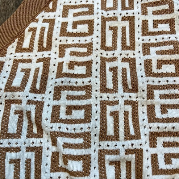 Women’s Sleeveless Knit Crop Top White and Tan Round Neck Size L - Picture 3 of 6